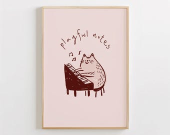Cat Piano Art Print: Playful Nursery Music Illustration (Digital Download)