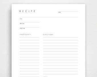 modern recipe card downloadable recipe card printable recipe etsy print recipe cards