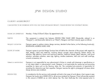 Plantilla de contrato/acuerdo/propuesta de diseñador de interiores