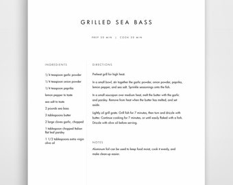 recipe book template etsy