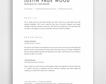 minimalist resume etsy