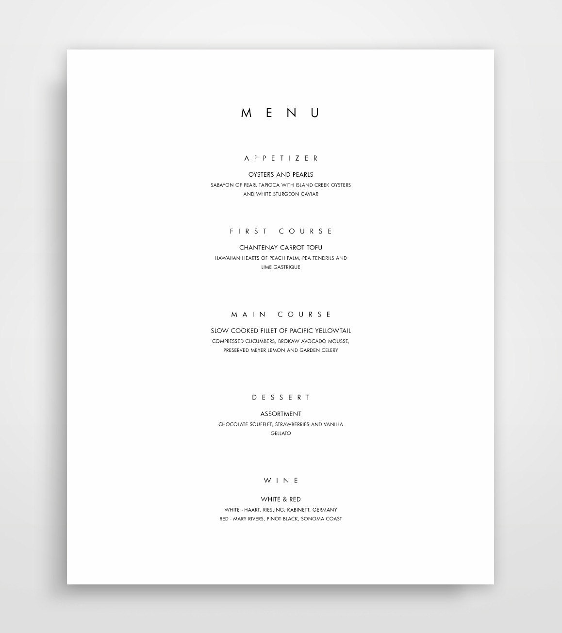 menu template printable menu modern menu minimalist menu etsy