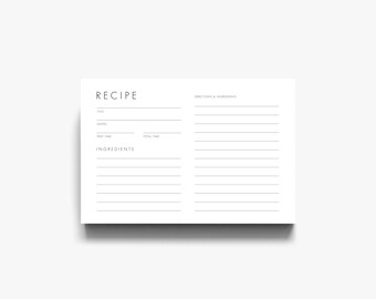 Modern Recipe Card, Downloadable Recipe Card, Printable Recipe Cards, Card Recipe, Recipe Cards Printable, Recipe Card Template