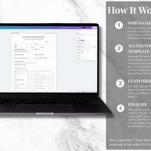 Peut inclure: Un ordinateur portable noir affiche un formulaire num&eacute;rique intitul&eacute; "Client Medical History Form" avec des champs d'informations. Une barre lat&eacute;rale affiche un menu. &Agrave; droite, un graphique explique les &eacute;tapes de t&eacute;l&eacute;chargement, d'acc&egrave;s, de personnalisation et de finalisation.