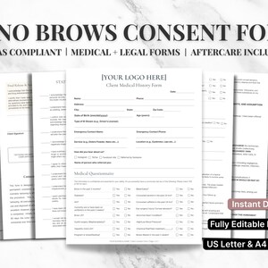 Lot de formulaires de consentement Nano Brow : Accueil et suivi des clients PMU (modèle Canva, téléchargement numérique)
