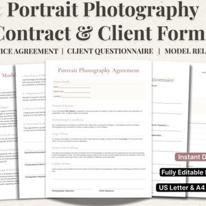 Portrait Photography Client Forms Bundle | Photography Contract Bundle | Contract, Intake Form, Model Release & Invoice | Editable Canva