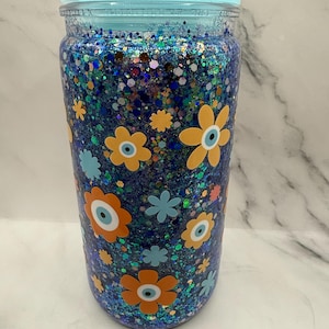 Flowers 16 oz acrylic snowglobe tumbler