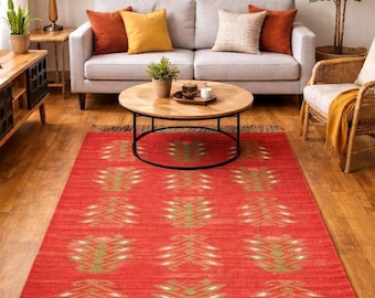 Handwoven Wool Jute Kilim Dhurrie Rug, Traditional Indian Flatweave, Indoor Outdoor Carpet
