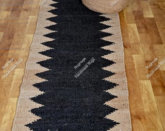Uitverkoop!! Indiase hennepjute tapijten Handgeweven henneptapijten voor woonkamer traploper tapijt vintage henneptapijt zwart design tapijt keukendecor