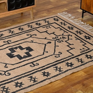 Tappeto Kilim di iuta intrecciato a mano: tappeto Boho in cotone nero