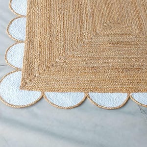 Natural Scalloped Jute Rug, Hand braided Scallop pattern Rug, Natural Jute Rug, Area Rug, Handwoven Jute Rug, Custom Rug, Decorative Rug