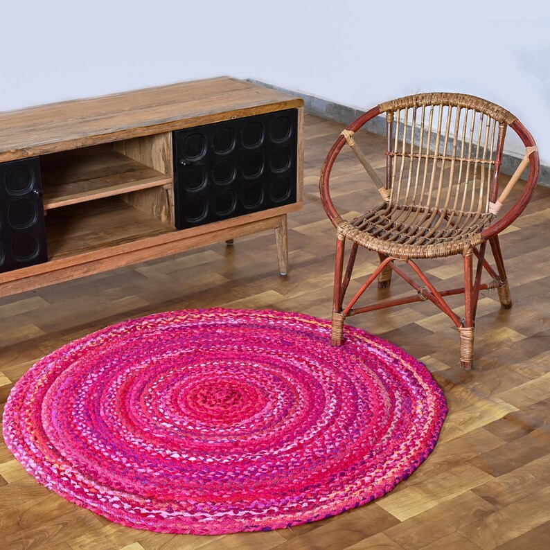 Round Pink Rug Next Round Pink Jute Rug, Round Braided Boho Hippie, Design Rug, Boho Rug ...