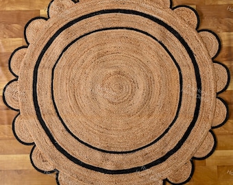 Handwoven scallop Round Jute Rug – Natural Boho Circle Rug for Home Décor"Jute Braided Rug Circle Jute Rug, Round Area Rug, Living Room 5x5