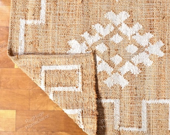 Handmade Cotton Jute Dhurrie Rug Bohemian Nordic Scandi Rug Customization in color and size Indian cotton jute rugs tufted jute rugs