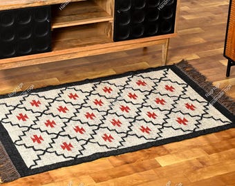 Wool Jute Rug Handwoven Rug Boho Rug Vintage Decor Rug Hallway Kilim Runner Custom Size Rug Bohemian Rug BedRoom Rug Living Room Rug 8x10
