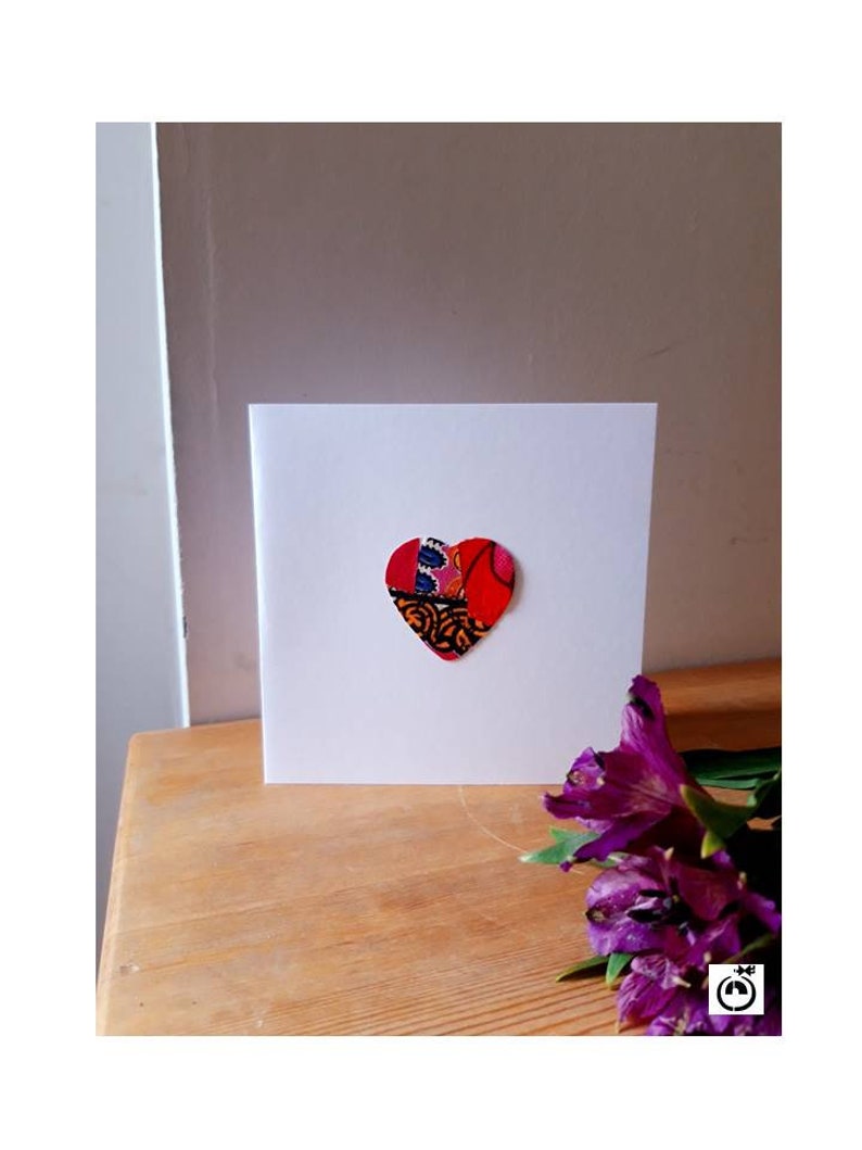 Handmade blank card African fabric heart shape design Birthday, Mothers day, Get well soon, Good luck, You are amazing, greeting card image 4