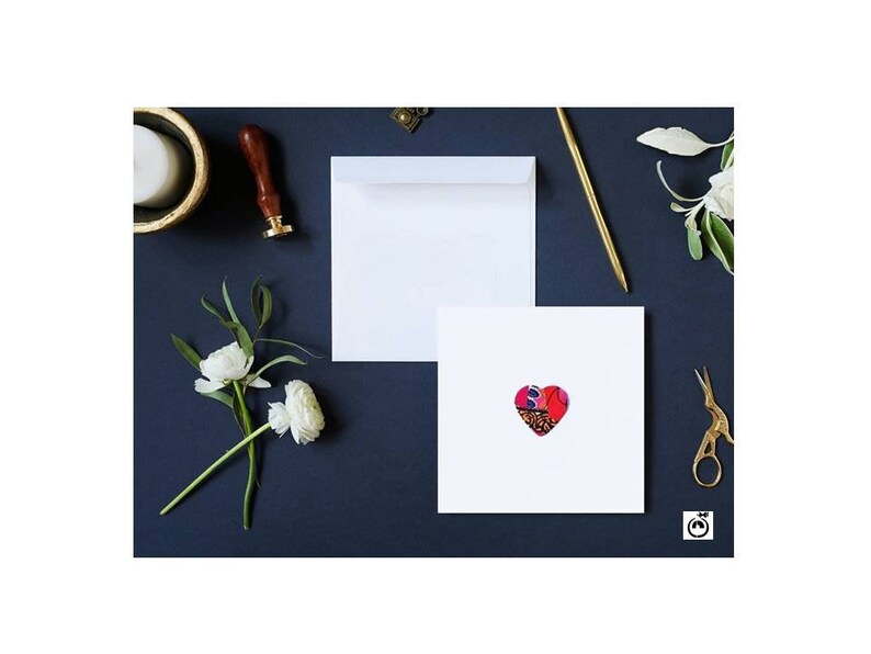 Handmade blank card African fabric heart shape design Birthday, Mothers day, Get well soon, Good luck, You are amazing, greeting card image 1