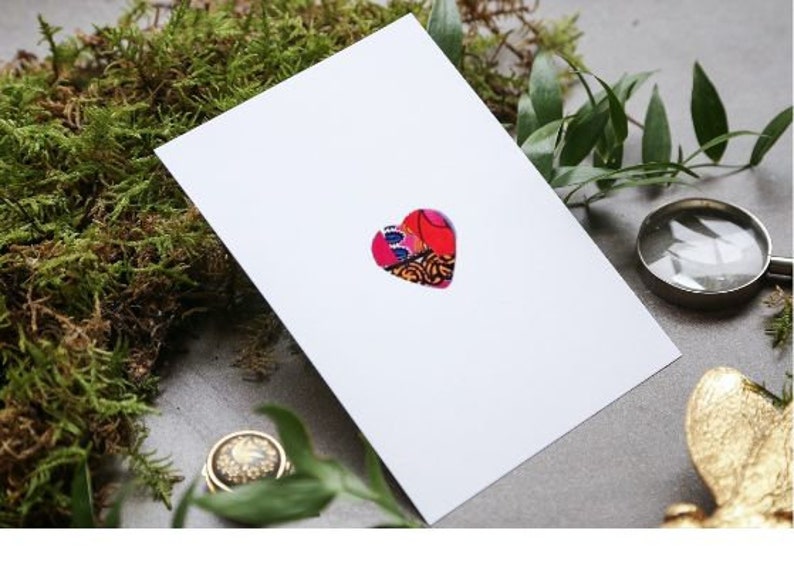 Handmade blank card African fabric heart shape design Greeting card, Birthday, Mothers day, Get well soon, Good luck, You are amazing image 3