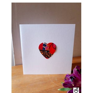 Handmade blank card African fabric heart shape design Birthday, Mothers day, Get well soon, Good luck, You are amazing, greeting card image 3