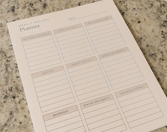 Weekly Grocery Planner Printable • Minimalist Food Shopping List • Meal Planning Organizer PDF