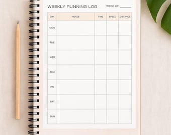 Weekly Running Log Printable: Fitness Tracker, Workout Planner (PDF Download)