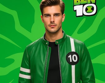 Ben 10 inspiriert grüne Lederjacke | Ben Tennyson | Handgemachtes Anime & Cartoon Fan Geschenk