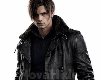 Leon S Kennedy Evil Leather Jacket Resident 9 Requiem - Handgefertigter Lammfellkragen