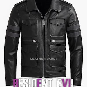 Leon Kennedy Inspired Resident Evil 6 Leather Jacket – Real Leather Cosplay Outerwear RE6 Black Tactical Halloween Style Streetwear for Fans
