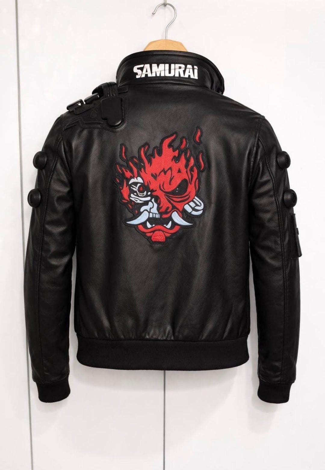 Handmade Samurai V Bomber Leather Jacket Cyberpunk 2077 - LED