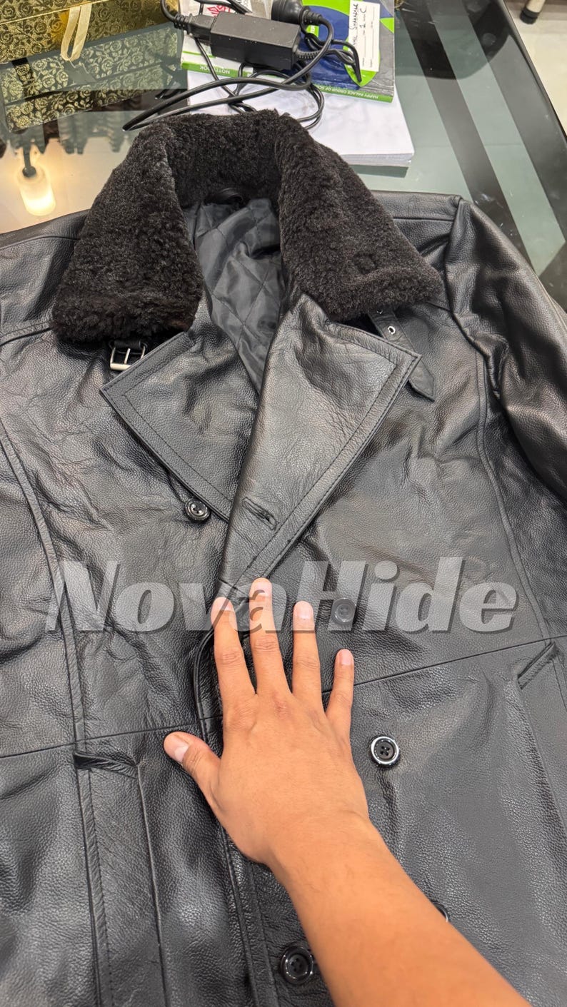Leon S Kennedy Evil Leather Jacket Resident 9 Requiem - Handmade shearling Fur Collar image 3