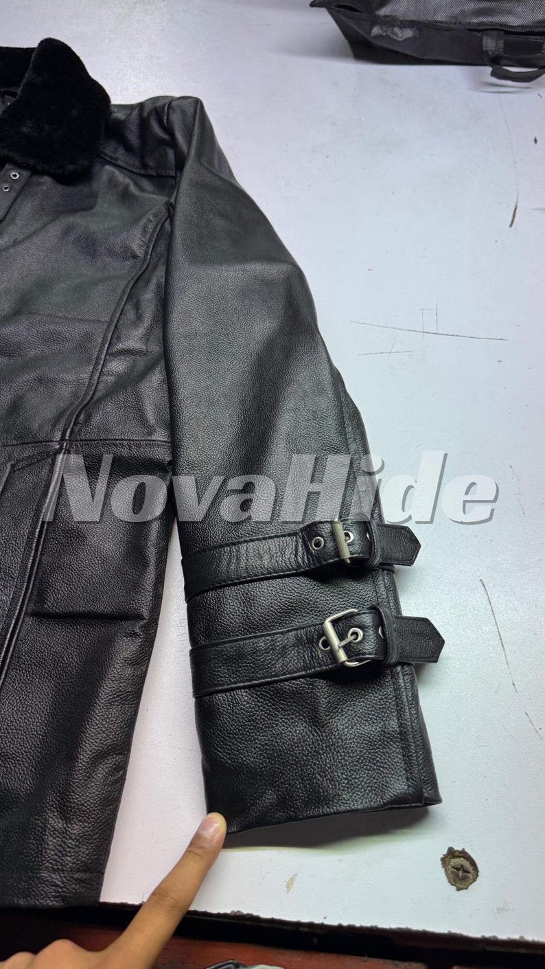 Leon S Kennedy Evil Leather Jacket Resident 9 Requiem - Handmade shearling Fur Collar image 4