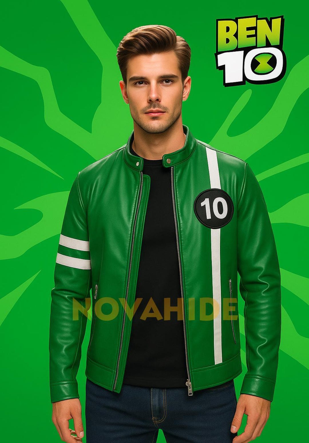 Ben 10 Inspired Green Leather Jacket | Ben Tennyson | Handmade