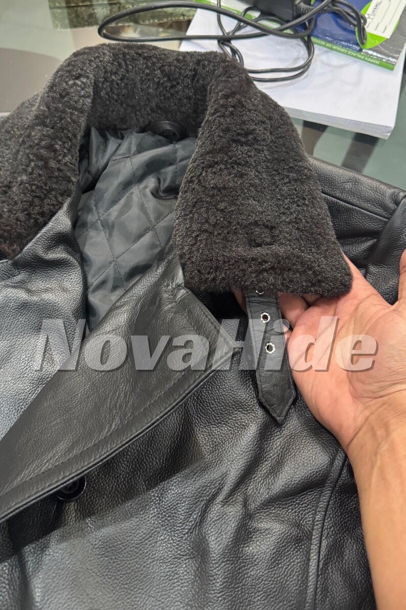 Leon S Kennedy Evil Leather Jacket Resident 9 Requiem - Handmade shearling Fur Collar image 2