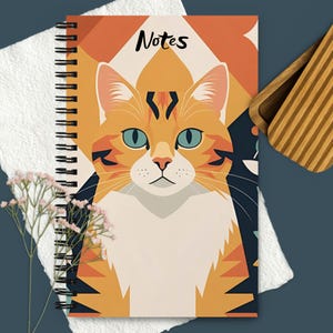 Orange Geometric Cat Spiral Notebook: A5 Dotted Journal for Cat Lovers