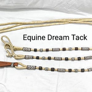 Harnais de cheval en cuir brut tressé fait à la main, naturel, avec noeuds bruns, rênes de Romal Romel, corde de ranch fabriquée à la main
