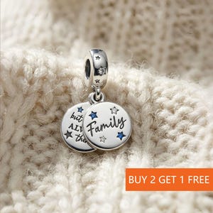Family Love Double Dangle Charm for Bracelet or Necklace Silver, Necklace Pendant,Christmas Handmade,  Gift for Her,Travel Pendant