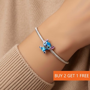 ディズニー スティッチ チャーム ブレスレットまたはネックレス用 シルバー ネックレスペンダント クリスマス ハンドメイド 彼女へのギフト トラベルペンダント