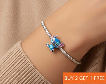Disney Stitch Charm for Bracelet or Necklace Silver, Necklace Pendant, Christmas Handmade, Gift for Her,Travel Pendant