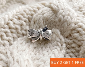 Sparkling Bow Charm for Bracelet or Necklace Silver, Necklace Pendant, Christmas Handmade, Gift for Her,Travel Pendant