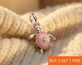 2026 Pink Sea Turtle Lab grown Diamond Charm for Bracelet or Necklace Silver, Necklace Pendant,Christmas Handmade,  Gift for Her
