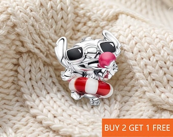 Ciondolo Disney Stitch Summer Fun per bracciale o collana, argento, ciondolo per collana, fatto a mano per Natale, regalo per lei, ciondolo da viaggio