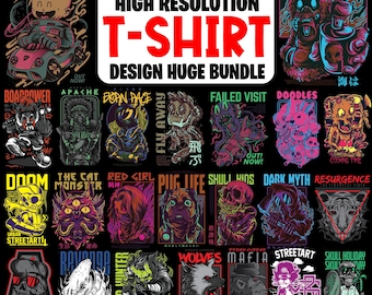 T Shirt Graphics Bundle, Apparel Design Pack, Urban Streetwear Designs, Clothing Print Files, T Shirt Artwork Bundle, Print Ready Designs.