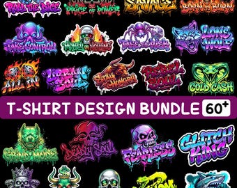 60+ Graffiti Street Art PNG Bundle, Neon Urban Typography T-Shirt Designs, Streetwear Text Clipart, Sublimation Png, Glow Skull Graphic Set,