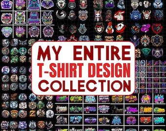Streetwear T-Shirt Design Bundle, Skull Animal Graphics (PNG, 300 DPI)