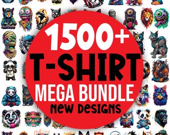 1500+ T-Shirt Design Bundle PNG, Mega Graphic Pack, Streetwear Animal Designs, Sublimation Bundle, Colorful Cartoon Clipart.