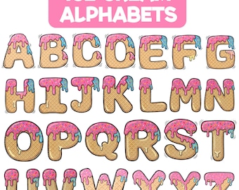 Ice Cream Alphabet Png Bundle, Ice Cream Letters Png, Dripping Alphabet Png, Sweet Font Png, Summer Alphabet Clipart, ABC Png Set