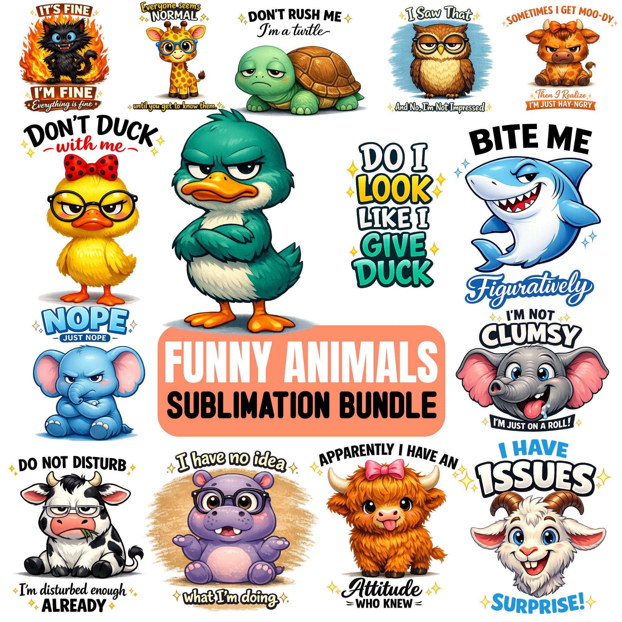 Funny Animals Sublimation Bundle PNG, Sassy Cute Animal Quotes ...