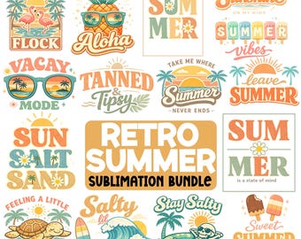 Retro Summer PNG Bundle, Vintage Beach Sublimation Designs, Tropical Vacation Shirt Graphics