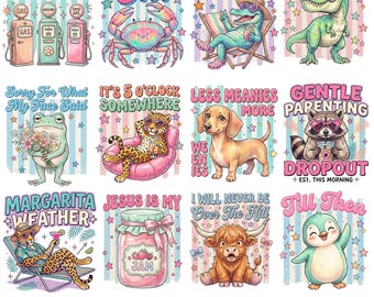 Funny Striped Animals PNG Bundle, Retro Pastel Animal Quotes, Sarcastic Humor Sublimation Designs, Cute Trendy PNG Digital Download