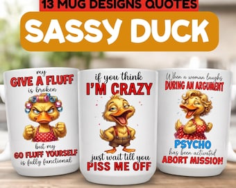 Funny Sassy Duck Mug Designs PNG, Sarcastic Quotes Bundle, Duck Humor Clipart, Rude Funny Sayings, Sublimation Mug Design Pack.
